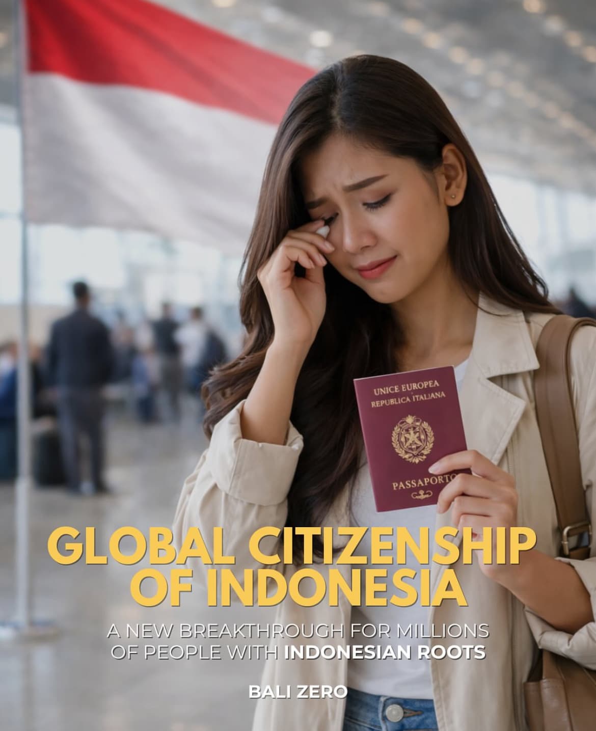 Woman with Italian passport emotional about Indonesian Global Citizenship