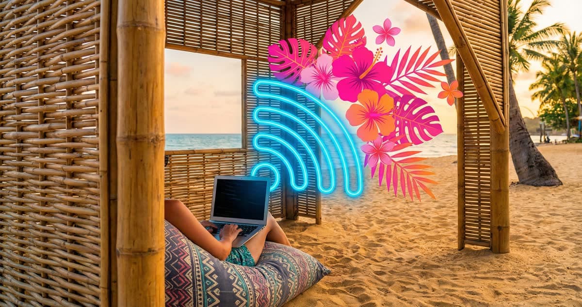 Digital nomad working from Bali cafe with laptop evaluating visa options for Indonesia