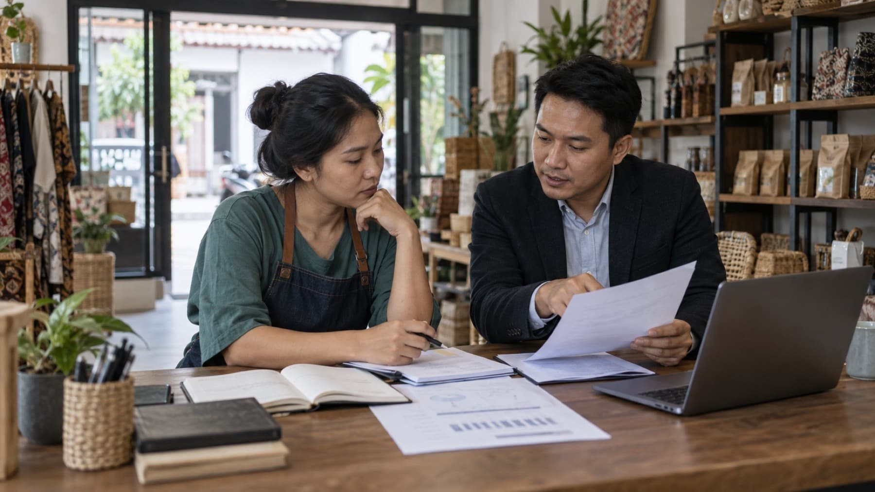 Indonesian business owner and tax adviser reviewing PP 20 of 2026